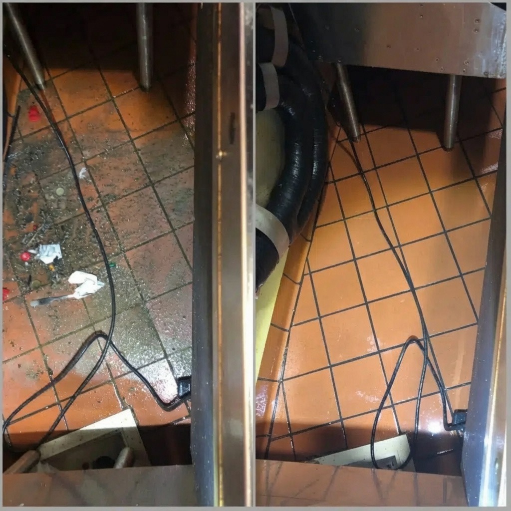 Restaurant kitchen floor cleaning